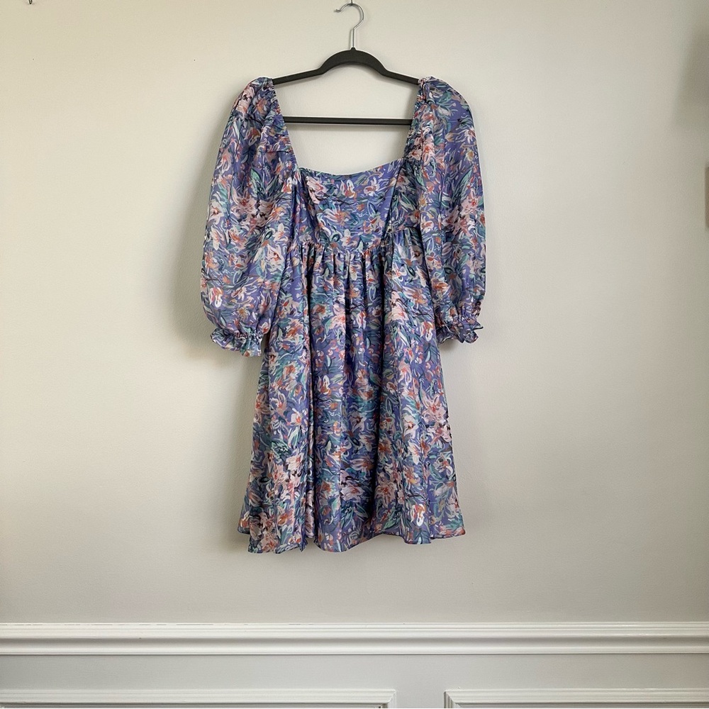 Storia Blue Puff Sleeves Scoop Neck mini dress - small